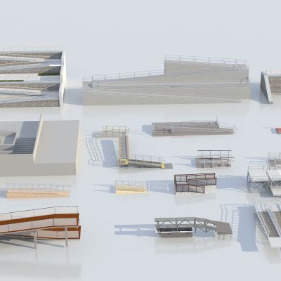 现代无障碍坡道扶手楼梯模型