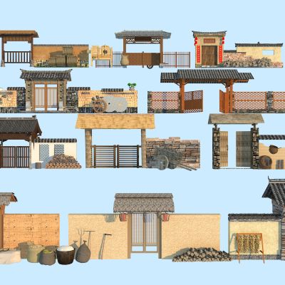 中式庭院门 农家院门 乡村改造 庭院墙 农村矮墙 民宿农庄门