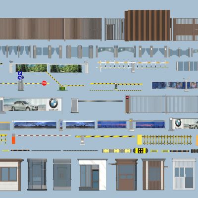 现代道闸岗亭铁艺大门模型