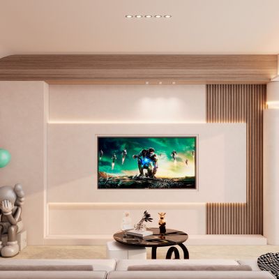 奶油诧寂风悬挂电视背景墙