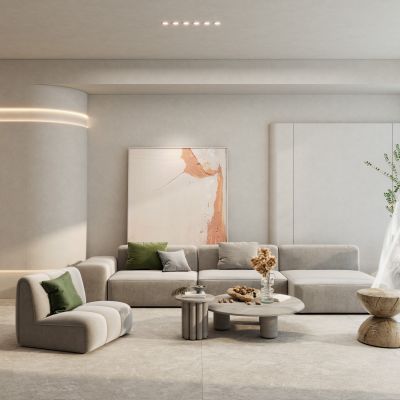 奶油诧寂风客厅沙发墙