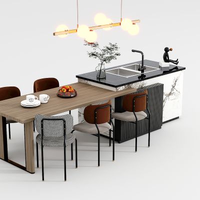 现代岛台餐桌椅组合