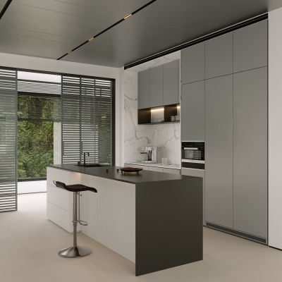 现代厨房橱柜 中岛台 吧椅