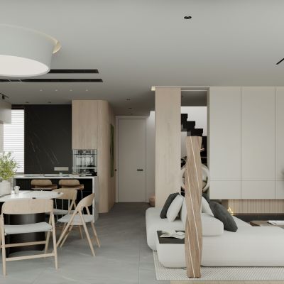 原木现代客厅餐厅