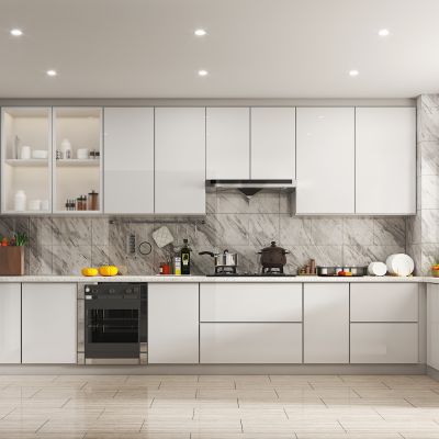 现代厨房,油烟机，燃气灶，冰箱，食物袋，菜