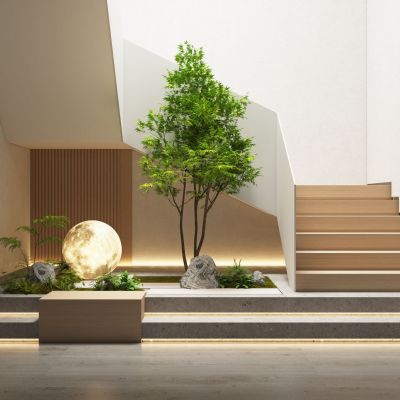 现代楼梯间，月球灯