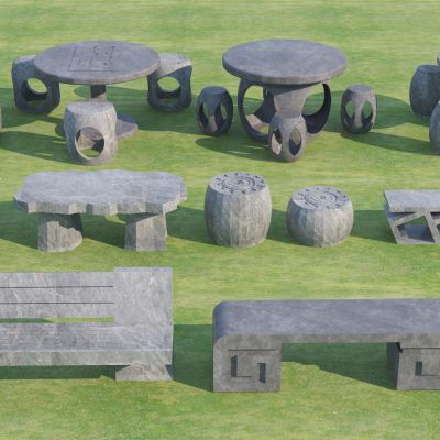 中式户外石桌凳组合