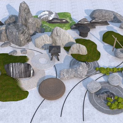 日式景观石 石头组合 微地形 小土坡 禅意景观 汀步