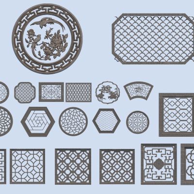 中式镂花窗3D模型