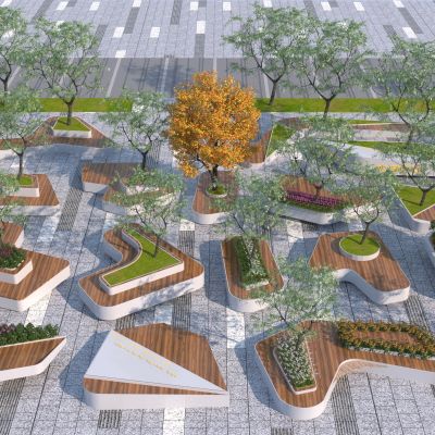 现代户外树池 梯形座椅