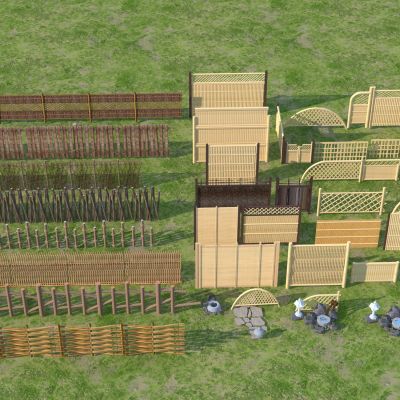 现代竹木篱笆组合