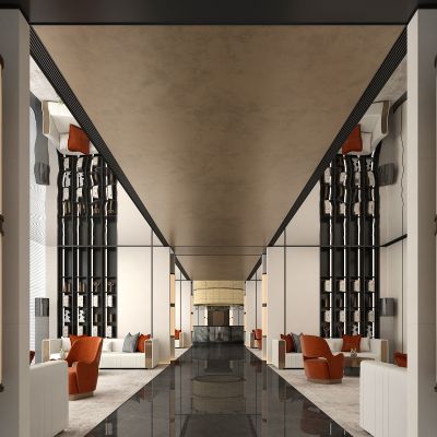 现代售楼处,洽谈沙发茶几，装饰架，吧台