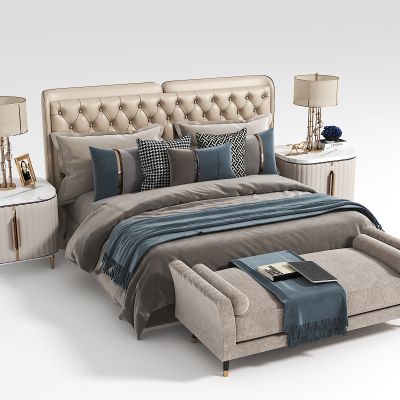 简欧双人床组合