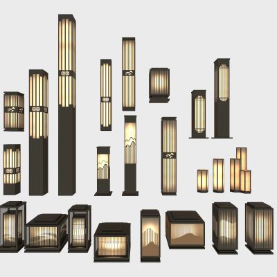 现代中式户外草坪灯 地灯  庭院灯 景观灯3d模型组合