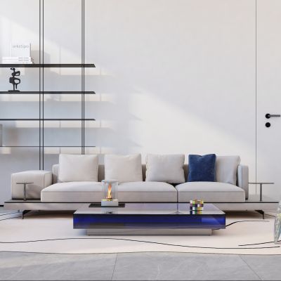 现代极简客厅开放式厨房