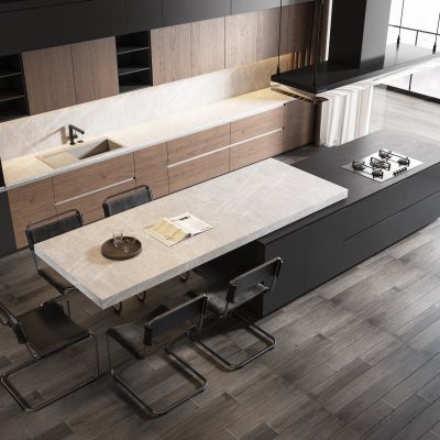 现代厨房 中岛台 餐桌椅组合