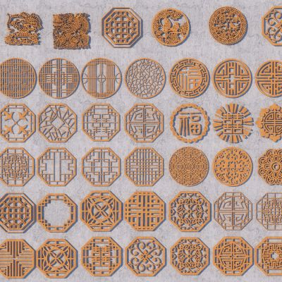 中式镂花窗格雕花隔断组合