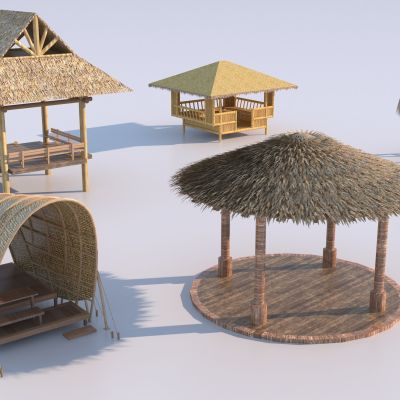 中式茅草亭子组合