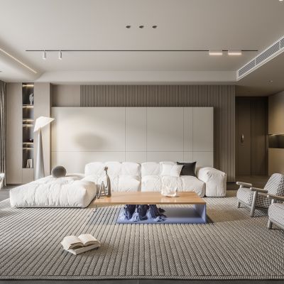 现代客厅 无主灯客厅 沙发组合 茶几组合 饰品摆件