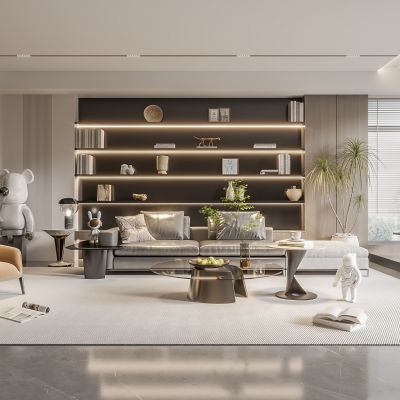  现代客厅 无主灯客厅 沙发组合 茶几组合 饰品摆件