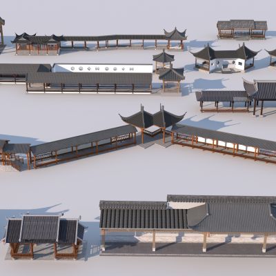 中式仿古长廊 亭子