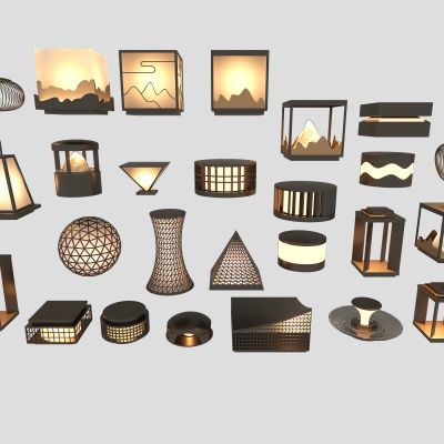 现代中式景观灯 庭院灯 草坪灯 柱头灯 户外灯 3d模型合集