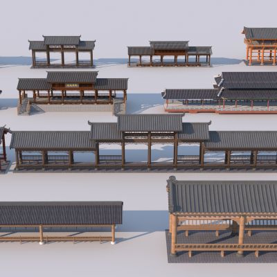 中式仿古长廊景观廊架连廊凉亭