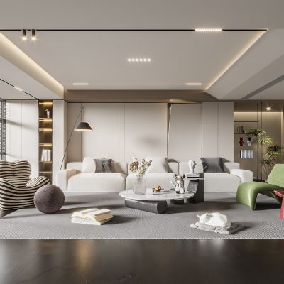  现代客厅 无主灯客厅 沙发组合 茶几组合 饰品摆件