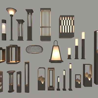 现代草坪灯 景观灯 柱头灯 公园灯 庭院灯3d模型组合