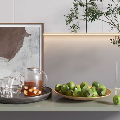 果盘_茶壶_绿植摆件