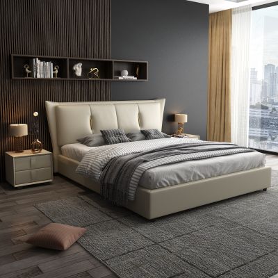 现代卧室，皮床，软包床