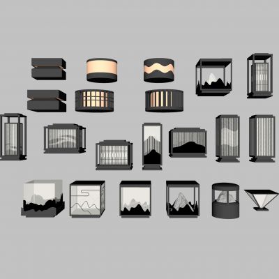 现代中式草坪灯 地灯 柱头灯 景观灯3d模型组合