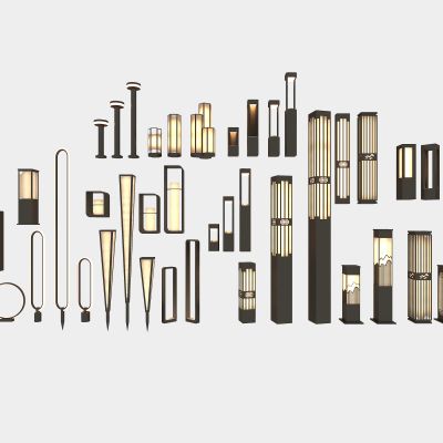 现代户外景观灯 草坪灯 庭院灯3d模型组合