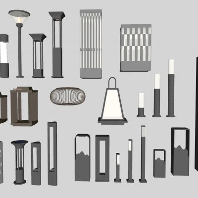 现代草坪灯 景观灯 柱头灯 公园灯 庭院灯3d模型组合
