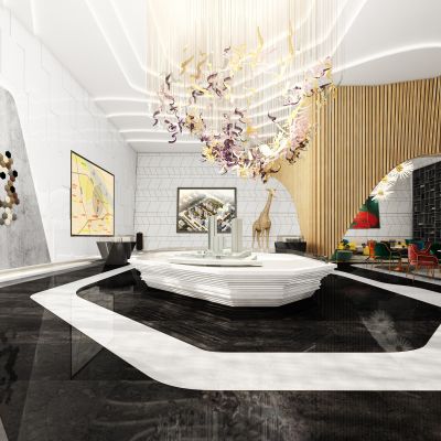 现代销售大厅沙盘区，销售中心，营销中心，沙盘区，洽谈区，展区