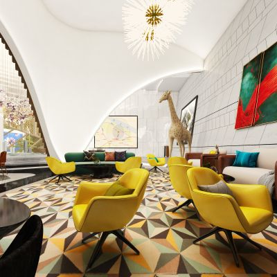 现代销售大厅沙盘区，销售中心，营销中心，沙盘区，洽谈区，展区