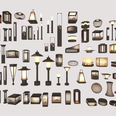 现代中式草坪灯 景观灯 户外灯 庭院灯3d模型组合