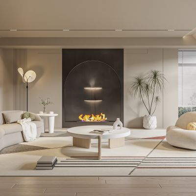  现代客厅 奶油风客厅 无主灯客厅 沙发组合 茶几组合 饰品摆件