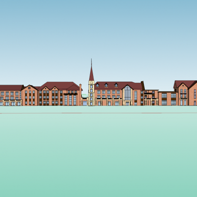 美式建筑，欧式建筑，单体建筑，特色建筑，景观配景建筑