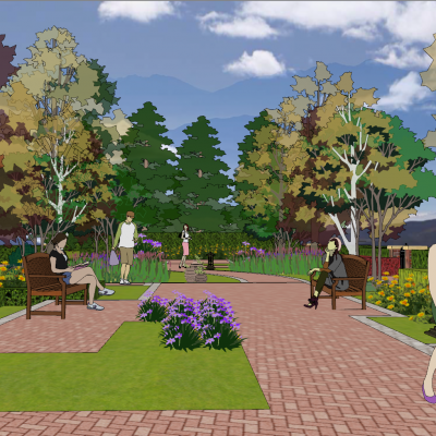 休憩活动区域，景观，户外健身器材，景观配置，植物搭配