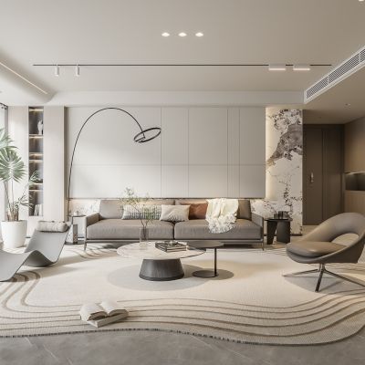 现代客厅 无主灯客厅 沙发组合 茶几组合 饰品摆件