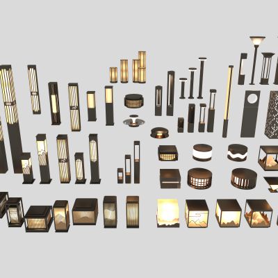 现代中式景观灯 草坪灯 庭院灯 户外灯3d模型组合