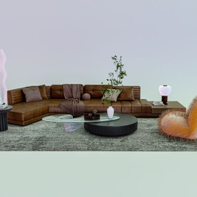 现代皮革转角组合沙发