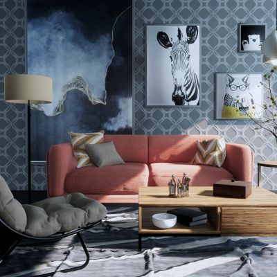 北欧客厅沙发茶几组合