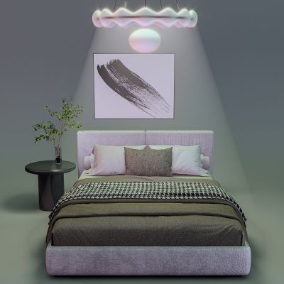 现代皮革布艺双人床组合