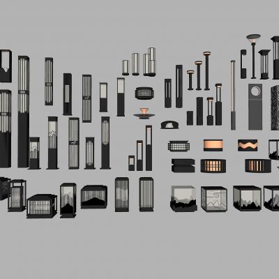 现代中式景观灯 草坪灯 庭院灯 户外灯3d模型组合