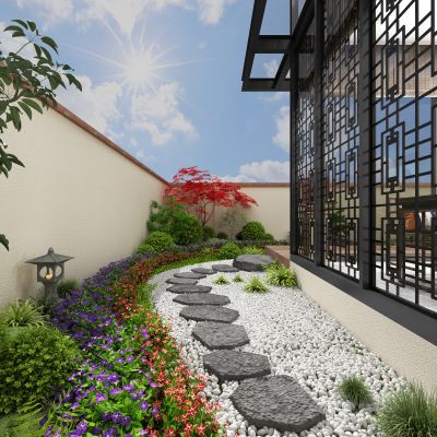 别墅景观，小院景观，小景，景观配置，植物搭配