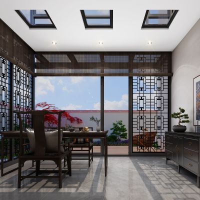 新中式客厅，新中式摆件饰品，卧室背景，家具