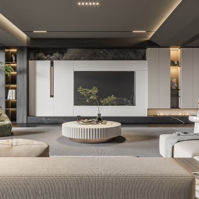 现代客厅 无主灯客厅 沙发组合 茶几组合 饰品摆件