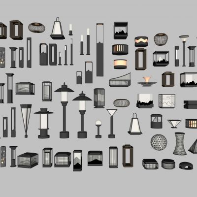 现代中式草坪灯 景观灯 户外灯 庭院灯3d模型组合